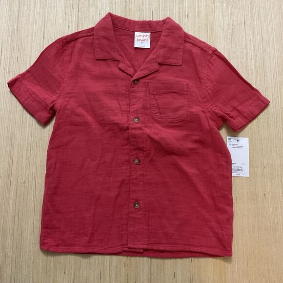 Boys Red Size 5T Jumping Beans Button Front Pocket Shirt New - Picture 2 of 5